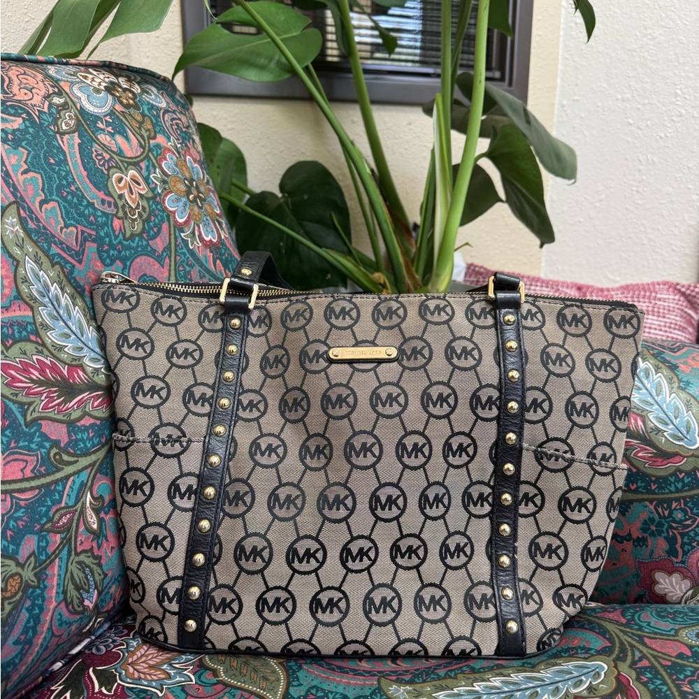Michael Kors Black and Brown Studded Tote